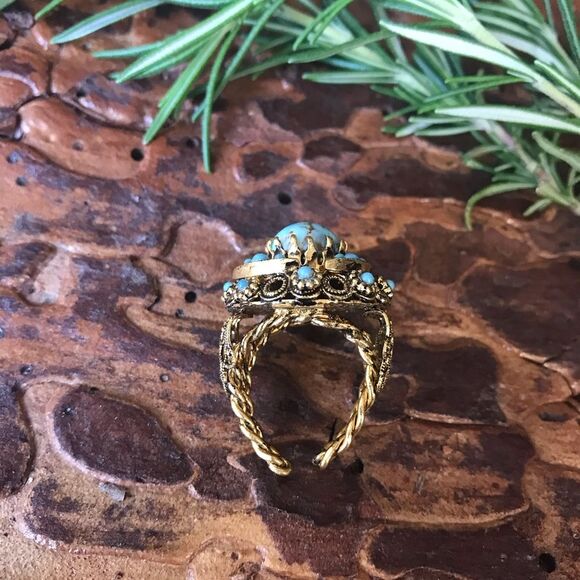 VINTAGE 1950’s Turquoise Costume Cocktail Ring 6.5 - Picture 4 of 8